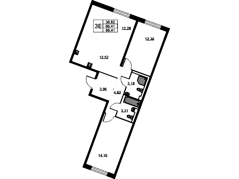 2-комнатная квартира 66.41 м², 2/9 эт., ЖК «Квартал Лаголово»